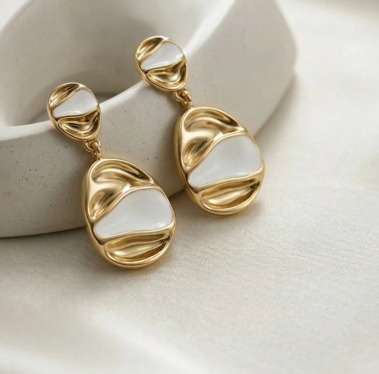 Abstract White Enamel Drop Earrings | High Quality Fashion Earring