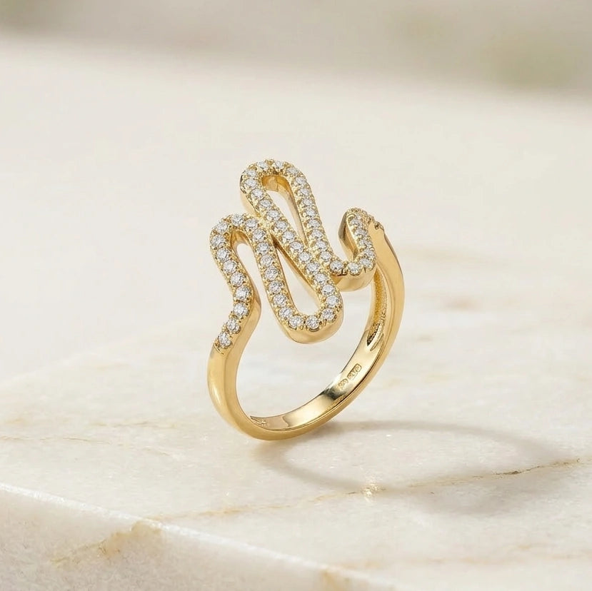 Curved Wave Pave Crystal Ring | High Quality Fashion Ring