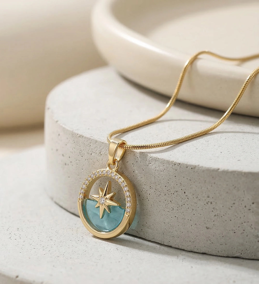 North Star Blue Crystal Pendant Necklace - Anti Tarnish