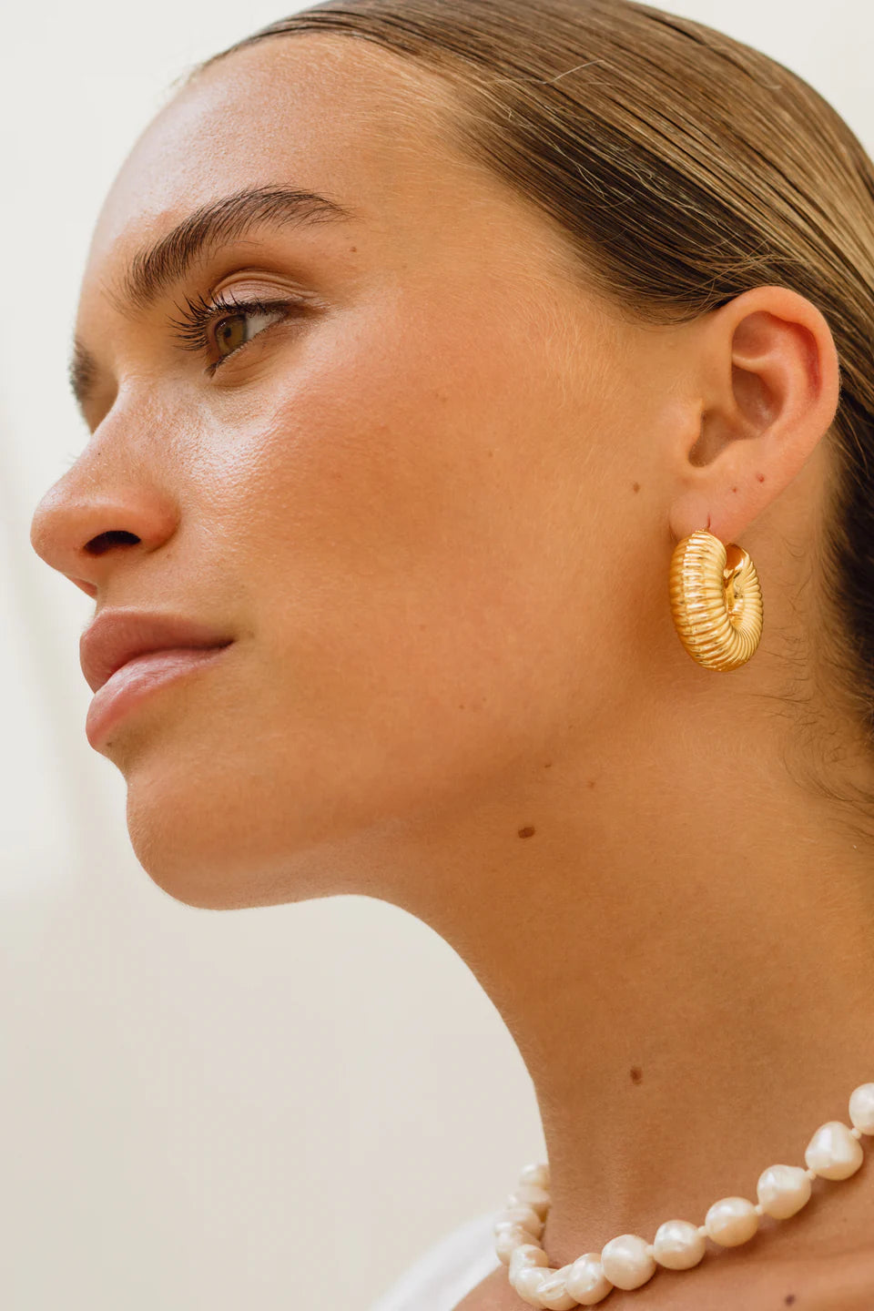 Chunky Ribbed Croissant Hoop Earrings - Anti-Tarnish Gold Plated