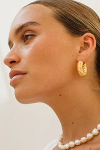 Chunky Ribbed Croissant Hoop Earrings - Anti-Tarnish Gold Plated