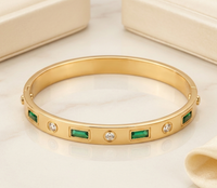 Emerald Green Stone Anti-Tarnish Gold Plated Bangle Bracelet for Women