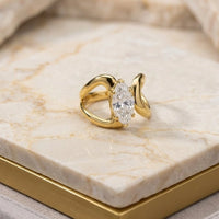 Modern Curve Crystal Statement Ring - Anti Tarnish Gold Plated