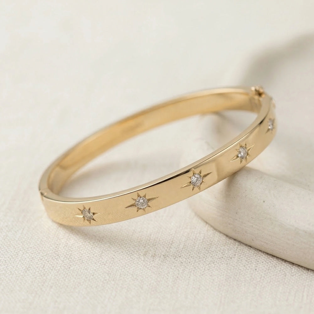 Anti-Tarnish Starburst Gold Plated Bangle Bracelet for Women