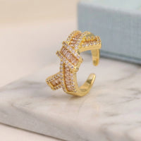 Designer Criss Cross Baguette Ring - Adjustable Gold Plated Fashion Jewelry