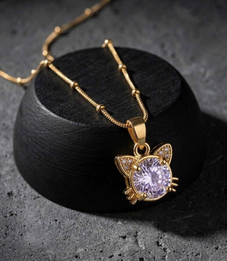 Anti-Tarnish Gold Plated Cat Pendant Necklace | Sparkling CZ Kitty Jewelry for Women & Girls