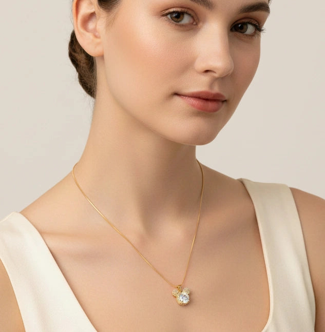 Mickey Inspired AD Stone Pendant | Anti-Tarnish Gold Plated Necklace for Women & Girls