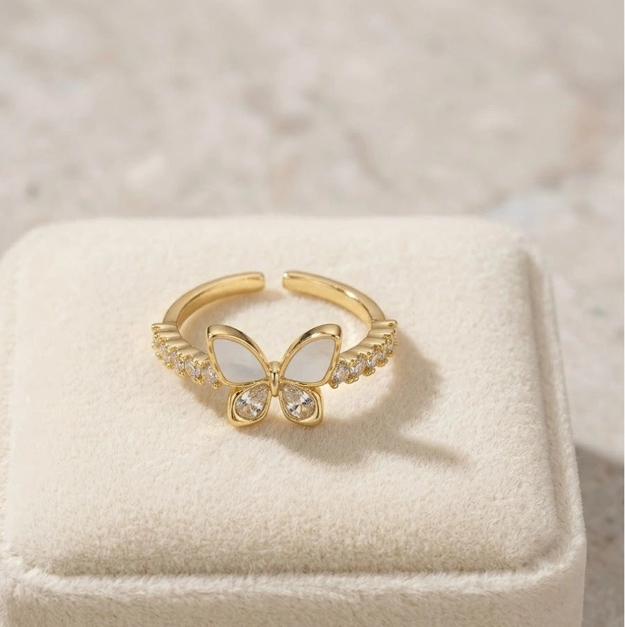 Pearl Butterfly Statement Ring - High Quality Studded Fashion Jewelry