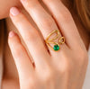 Emerald Green Abstract Adjustable Ring - Gold Plated Anti-Tarnish Fashion Jewellery
