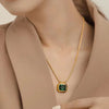 Emerald Green Stone Pendant Necklace - Anti-Tarnish Gold Plated Snake Chain