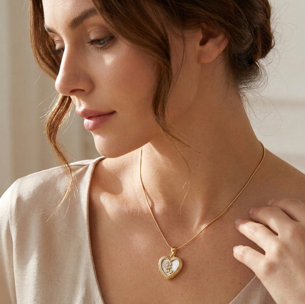 Anti-Tarnish Floral Heart Pendant Necklace | Gold Plated Everyday Jewelry