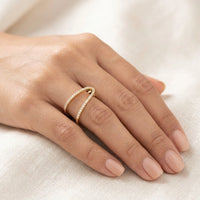 Geometric Double V Crystal Ring - Anti Tarnish Gold Plated