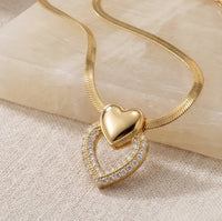 Anti-Tarnish Gold Plated Double Heart Pendant Necklace for Women