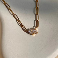Anti-Tarnish Gold Plated Paperclip Necklace | Two-Stone CZ Pendant
