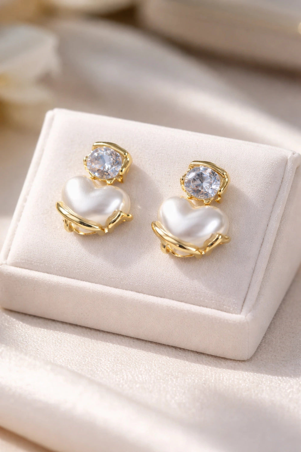 Heart Pearl Drop Earrings with Crystal Stud | High Quality Fashion Earring