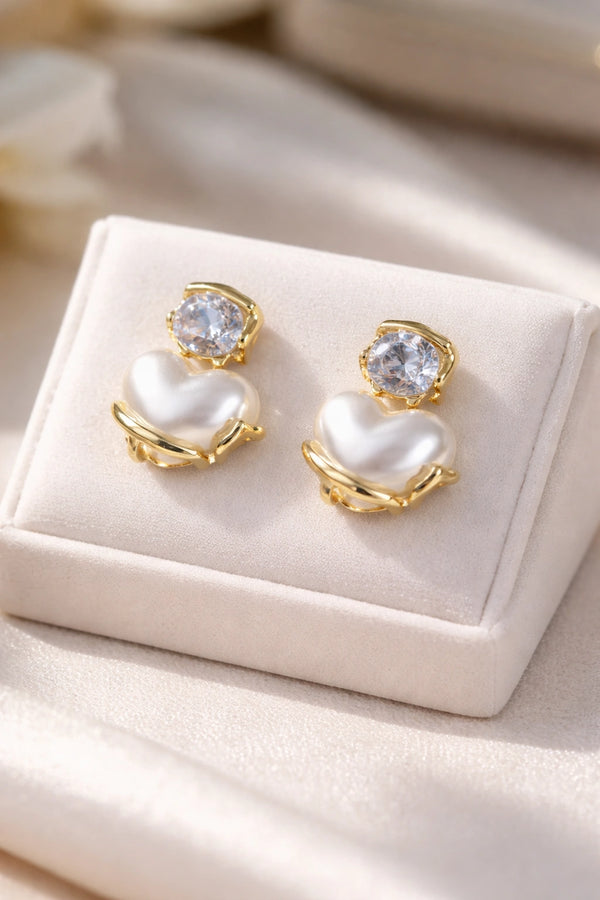 Heart Pearl Drop Earrings with Crystal Stud | High Quality Fashion Earring