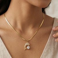Dolphin Pendant Necklace - Anti-Tarnish Gold Plated with CZ Stone