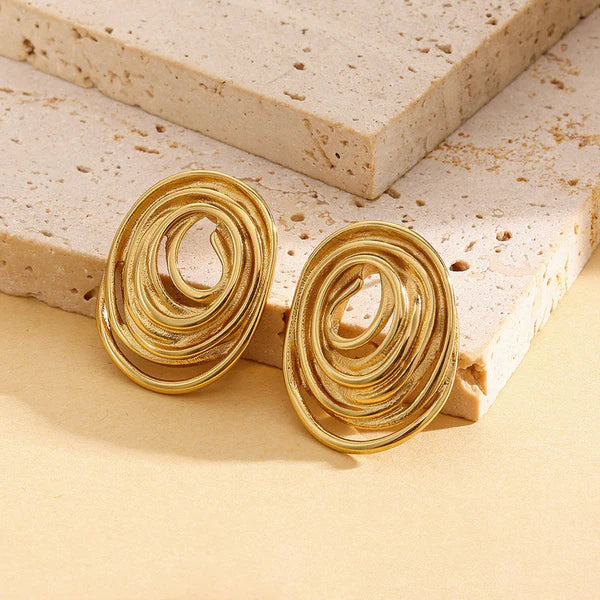 Modern Spiral Swirl Earrings | Anti-Tarnish Gold Plated Statement Jewelry