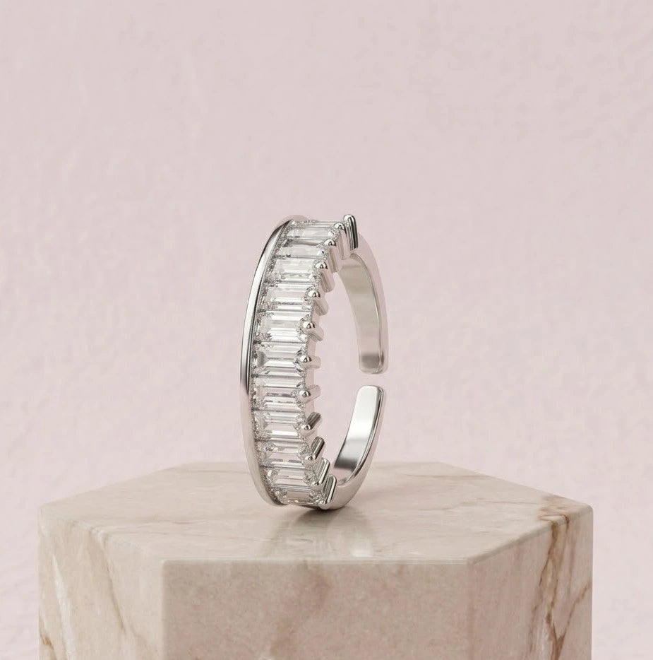 Baguette Crystal Adjustable Silver Fashion Ring