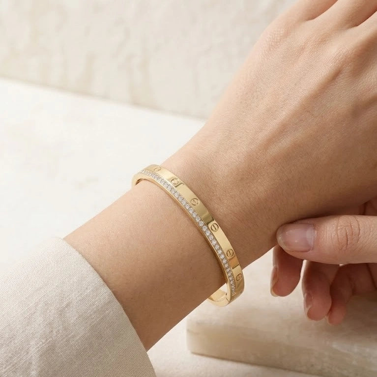 Designer Screw Motif CZ Bangle Bracelet - Anti Tarnish