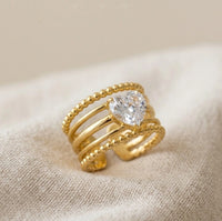 Layered Heart Shape CZ Ring | Anti-Tarnish Gold Plated