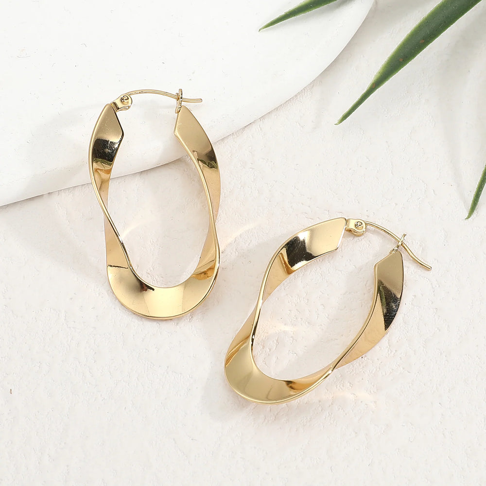 Modern Twisted Oval Hoop Earrings | Anti-Tarnish Gold Plated