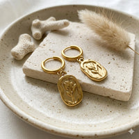 Vintage Floral Embossed Hoop Earrings - Anti-Tarnish Gold Plated