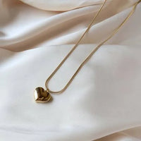 Puffy Heart Pendant Necklace - Gold Plated Snake Chain | Anti-Tarnish & Waterproof