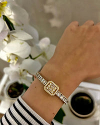 Baguette CZ Centerpiece Anti-Tarnish Gold Plated Bracelet for Women