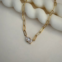 Anti-Tarnish Gold Plated Paperclip Necklace | Two-Stone CZ Pendant