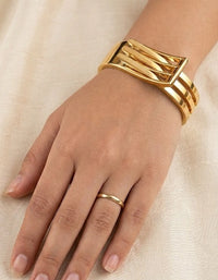 Interlocking Statement Cuff Bangle - Anti Tarnish Gold Plated Bracelet
