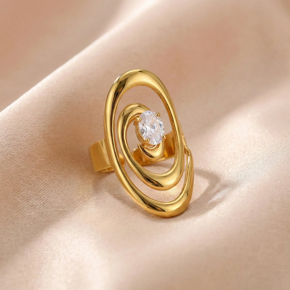 Abstract Double Oval Solitaire Ring | Anti-Tarnish Finish