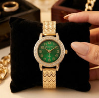 Elegant Green Dial Minimalist Anti-Tarnish Gold Plated Watch for Women