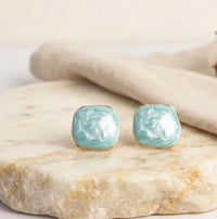 Turquoise Blue Square Stud Earrings with Gold Rim | Premium Western Wear