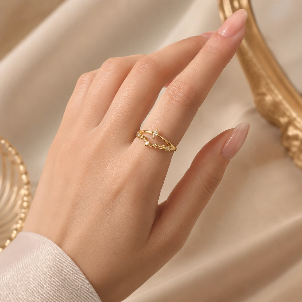 Adjustable Double Layer Anti-Tarnish Gold Plated Ring for Women