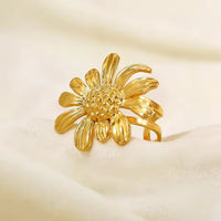Daisy Flower Anti-Tarnish Gold Plated Ring for Women | Adjustable Floral Ring
