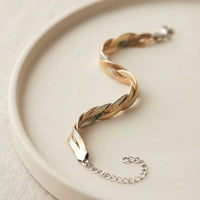 Tri-Color Braided Herringbone Bracelet - Anti-Tarnish Gold Plated