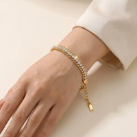 Crystal Dual Curb Chain Bracelet - Anti Tarnish Gold Plated Fashion Jewelry
