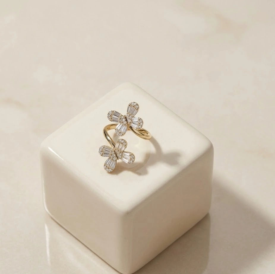 Double Butterfly Crystal Adjustable Fashion Ring