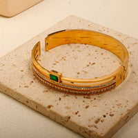 Emerald Green Zircon Layered Bracelet - Anti-Tarnish Gold-Plated Bangle
