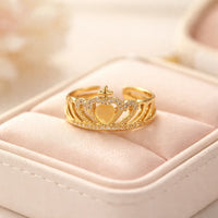 Gold Crown Princess Ring | Adjustable Heart Tiara Fashion Ring