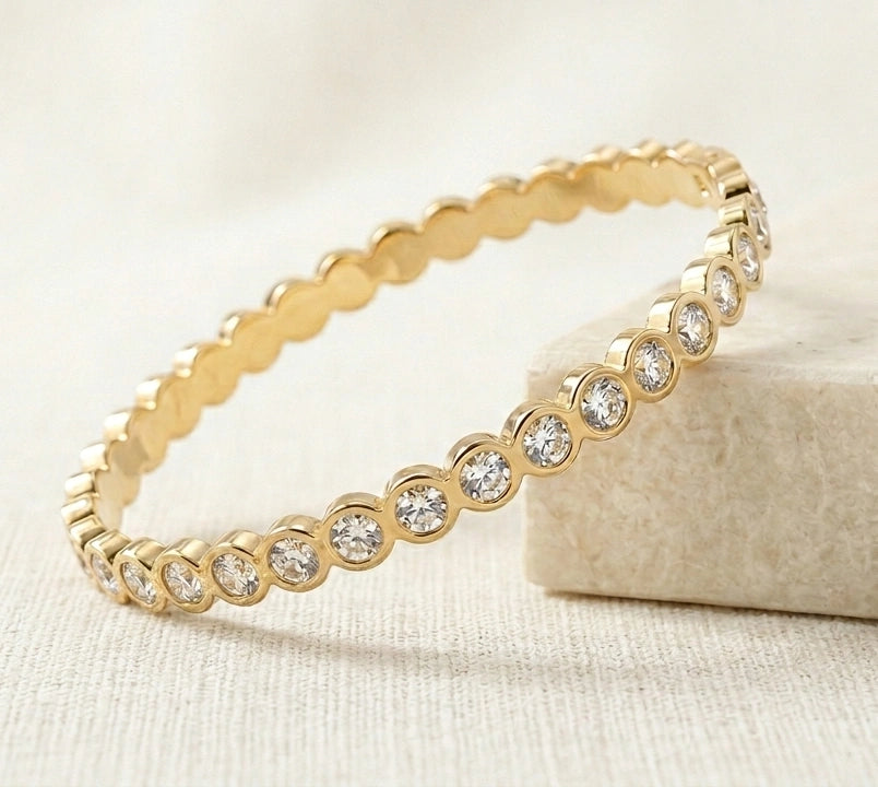 Anti-Tarnish Crystal Bangle Bracelet - Gold Plated Korean Minimalist Style