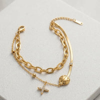 Butterfly Charm Beaded Bracelet - Anti-Tarnish Gold Plated