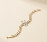 Anti-Tarnish Gold Plated Baguette CZ Floral Bracelet for Women