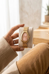 Moncheri Luxury Serpent Oval Watch - Anti-Tarnish Gold Plated with Blush Pink Dial