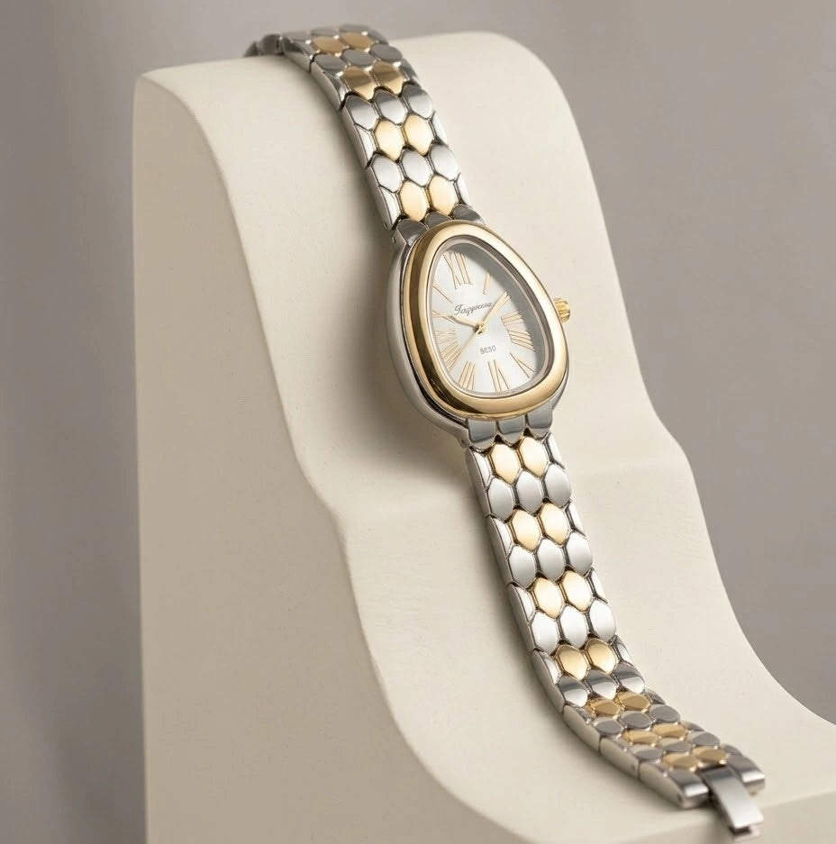 Serpentine Teardrop Two-Tone Watch | Anti-Tarnish Gold Plated | Moncheri Jewels