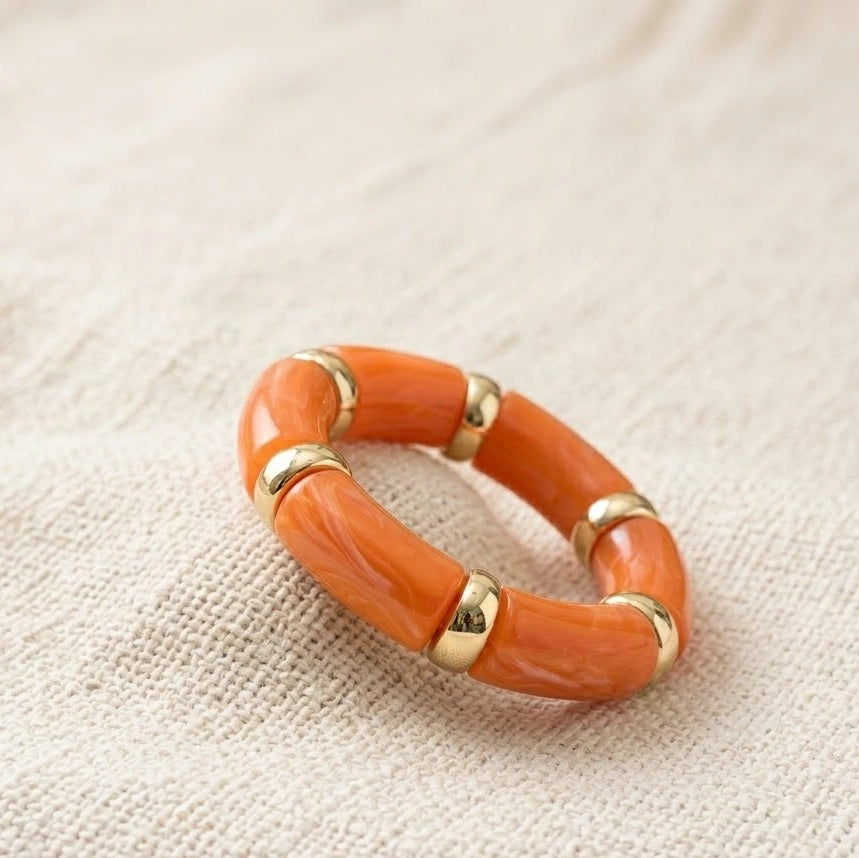 Chunky Orange Resin Bead Bracelet with Metallic Accents | Statement Jewelry