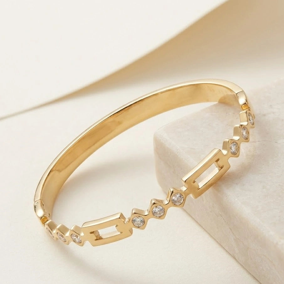 Geometric Cutout CZ Anti-Tarnish Gold Plated Bracelet