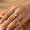 Hammered Double Band Adjustable Ring with Oval Stone | Anti-Tarnish Fashion Jewelry