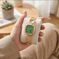 Vintage Emerald Green Dial Chain Watch - Anti-Tarnish Gold Plated